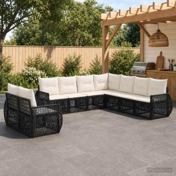 ARDEBO.de - Gartensofa-set 9 Stk. Schwarz und Cremeweiß Poly-Rattan