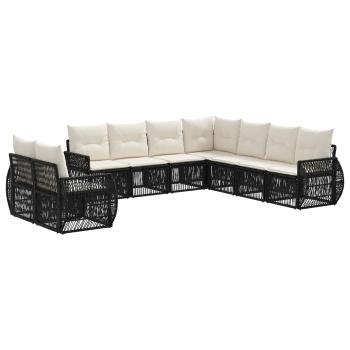 Gartensofa-set 9 Stk. Schwarz und Cremeweiß Poly-Rattan