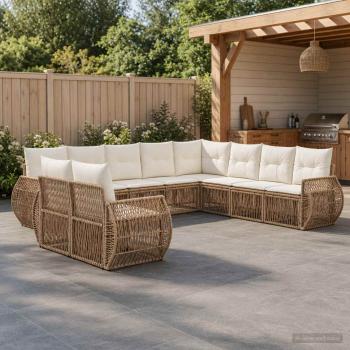 ARDEBO.de - Gartensofa-set 10 Stk. Beige und Cremeweiß Poly-Rattan