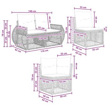Gartensofa-set 10 Stk. Beige und Cremeweiß Poly-Rattan