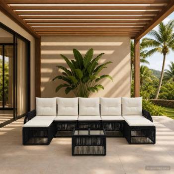 ARDEBO.de - Gartensofa-set 8 stk. Schwarz und Cremeweiß Poly-Rattan