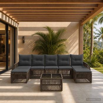 ARDEBO.de - Gartensofa-set 8 stk. Grau und Dunkelgrau Poly-Rattan