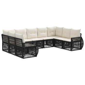 Gartensofa-set 9 stk. Schwarz und Cremeweiß Poly-Rattan