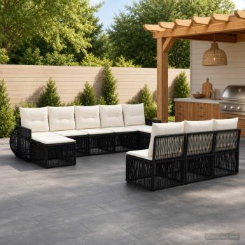 ARDEBO.de - Gartensofa-set 10 stk. Schwarz und Cremeweiß Poly-Rattan