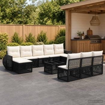 ARDEBO.de - Gartensofa-set 11 stk. Schwarz und Cremeweiß Poly-Rattan