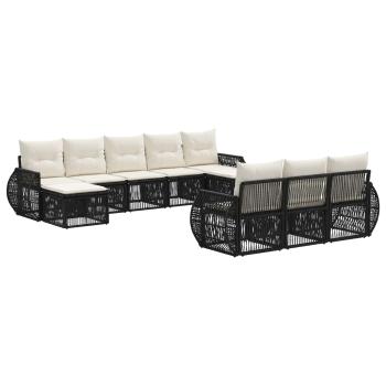 Gartensofa-set 10 stk. Schwarz und Cremeweiß Poly-Rattan