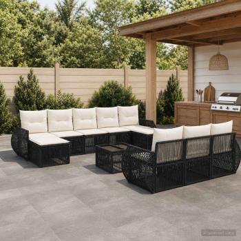 ARDEBO.de - Gartensofa-set 11 stk. Schwarz und Cremeweiß Poly-Rattan