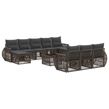 Gartensofa-set 11 stk. Grau und Dunkelgrau Poly-Rattan