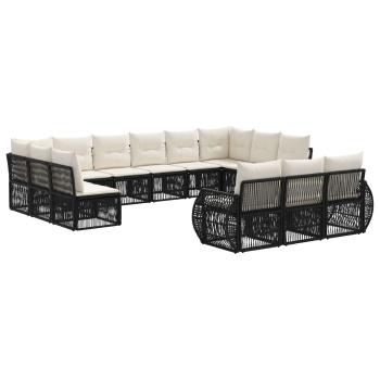 Gartensofa-set 13 Stk. Schwarz und Cremeweiß Poly-Rattan