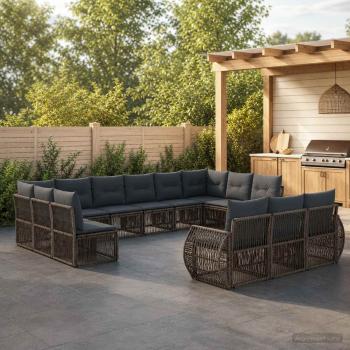 ARDEBO.de - Gartensofa-set 13 stk. Grau und Dunkelgrau Poly-Rattan