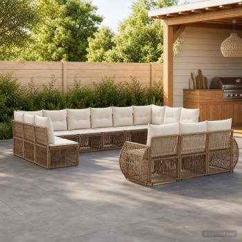ARDEBO.de - Gartensofa-set 13 stk. Beige und Cremeweiß Poly-Rattan