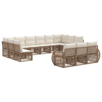 Gartensofa-set 13 stk. Beige und Cremeweiß Poly-Rattan