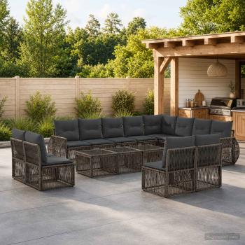 ARDEBO.de - Gartensofa-set 12 stk. Grau und Dunkelgrau Poly-Rattan