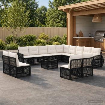 ARDEBO.de - Gartensofa-set 14 Stk. Schwarz und Cremeweiß Poly-Rattan