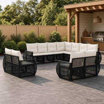 ARDEBO.de - Gartensofa-set 11 stk. Schwarz und Cremeweiß Poly-Rattan