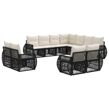 Gartensofa-set 11 stk. Schwarz und Cremeweiß Poly-Rattan
