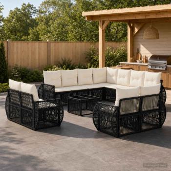 ARDEBO.de - Gartensofa-set 12 stk. Schwarz und Cremeweiß Poly-Rattan