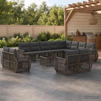 ARDEBO.de - Gartensofa-set 13 Stk. Grau und Dunkelgrau Poly-Rattan