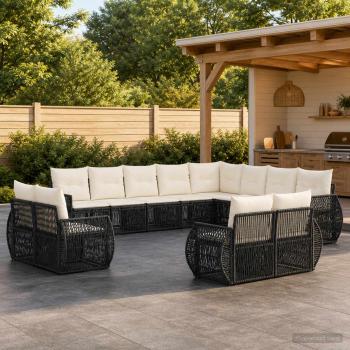 ARDEBO.de - Gartensofa-set 13 stk. Schwarz und Cremeweiß Poly-Rattan