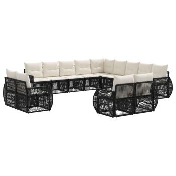 Gartensofa-set 13 stk. Schwarz und Cremeweiß Poly-Rattan