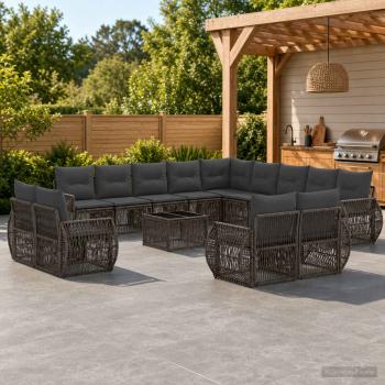 ARDEBO.de - Gartensofa-set 14 stk. Grau und Dunkelgrau Poly-Rattan