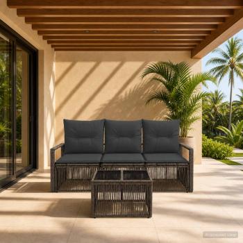 ARDEBO.de - Gartensofa-set 4 stk. Grau Poly-Rattan