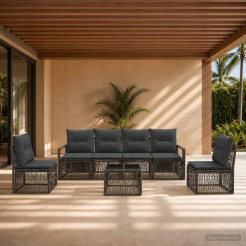 ARDEBO.de - Gartensofa-set 7 Stk. Grau Poly-Rattan