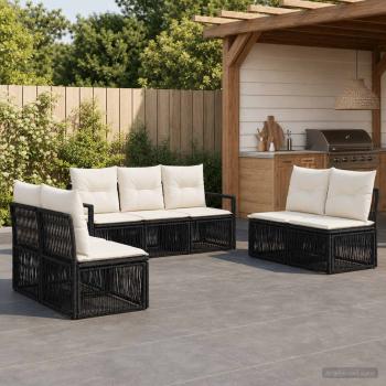 ARDEBO.de - Gartensofa-set 7 stk. Schwarz Poly-Rattan