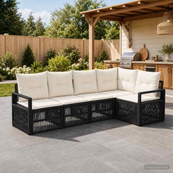 ARDEBO.de - Gartensofa-set 5 stk. Schwarz Poly-Rattan