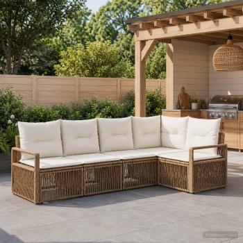 ARDEBO.de - Gartensofa-set 5 stk. Beige Poly-Rattan