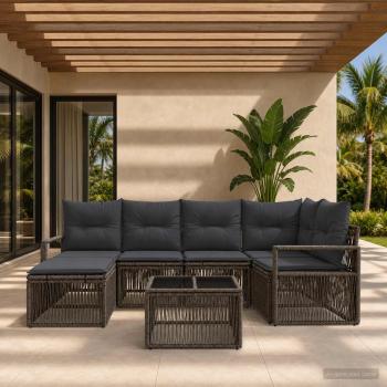 ARDEBO.de - Gartensofa-set 7 Stk. Grau Poly-Rattan