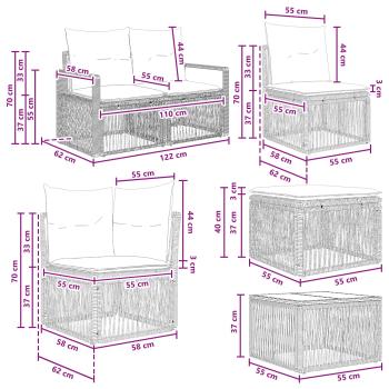 Gartensofa-set 7 Stk. Grau Poly-Rattan