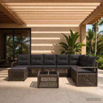ARDEBO.de - Gartensofa-set 9 Stk. Grau Poly-Rattan