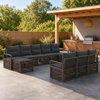 ARDEBO.de - Gartensofa-set 10 stk. Grau Poly-Rattan