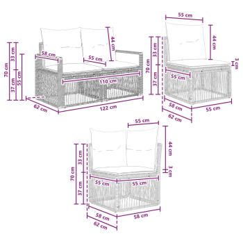 Gartensofa-set 12 Stk. Schwarz Poly-Rattan