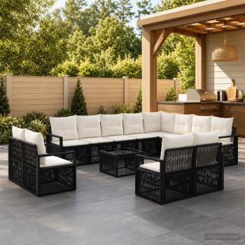 ARDEBO.de - Gartensofa-set 13 Stk. Schwarz Poly-Rattan