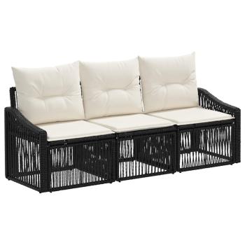 Gartensofa-set 3 stk. Schwarz Poly-Rattan