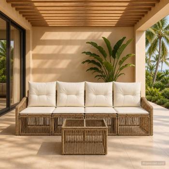 ARDEBO.de - Gartensofa-set 5 Stk. Beige Poly-Rattan