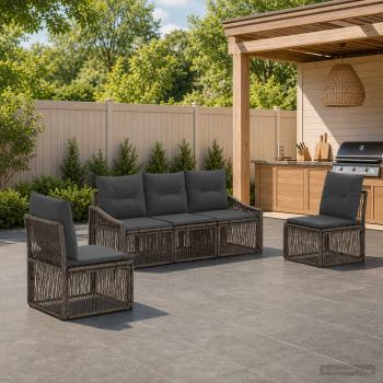 ARDEBO.de - Gartensofa-set 5 stk. 5-Sitzer Grau Poly-Rattan