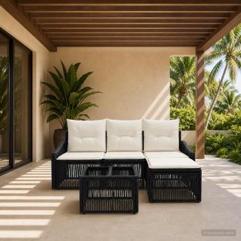 ARDEBO.de - Gartensofa-set 5 stk. Schwarz Poly-Rattan
