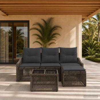 ARDEBO.de - Gartensofa-set 5 stk. Grau Poly-Rattan