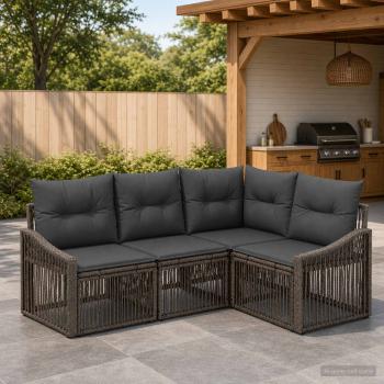 ARDEBO.de - Gartensofa-set 4 Stk. Grau Poly-Rattan