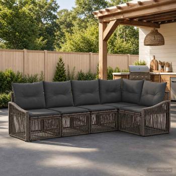 ARDEBO.de - Gartensofa-set 5 stk. 5-Sitzer Grau Poly-Rattan