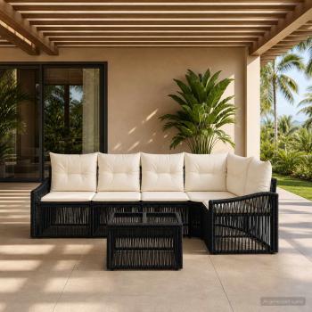 ARDEBO.de - Gartensofa-set 6 stk. Schwarz Poly-Rattan