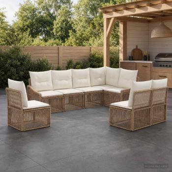ARDEBO.de - Gartensofa-set 8 Stk. Beige Poly-Rattan