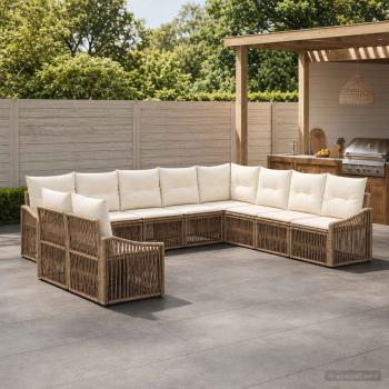 ARDEBO.de - Gartensofa-set 10 Stk. Beige Poly-Rattan