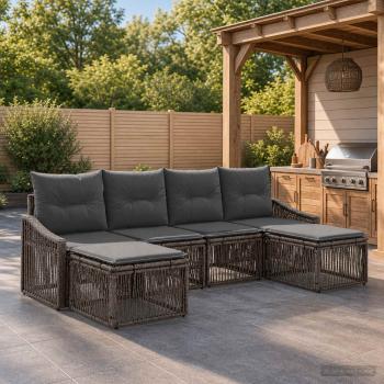 ARDEBO.de - Gartensofa-set 6 stk. Grau Poly-Rattan