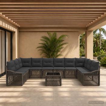 ARDEBO.de - Gartensofa-set 11 stk. Grau Poly-Rattan