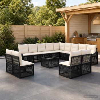 ARDEBO.de - Gartensofa-set 14 Stk. Schwarz Poly-Rattan