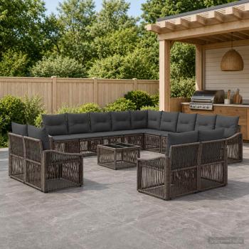 ARDEBO.de - Gartensofa-set 14 stk. Grau Poly-Rattan
